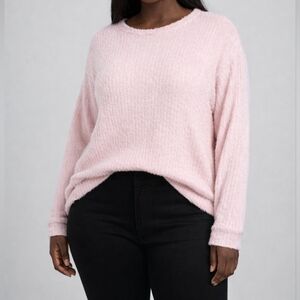 Emery Rose Pink Fuzzy Sweater Women's Size 2XL Crewneck Lightweight Soft NWT